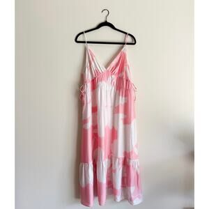 H&M Pink + White Floral Print V Neck Side Tie Maxi Dress - Large - NWT